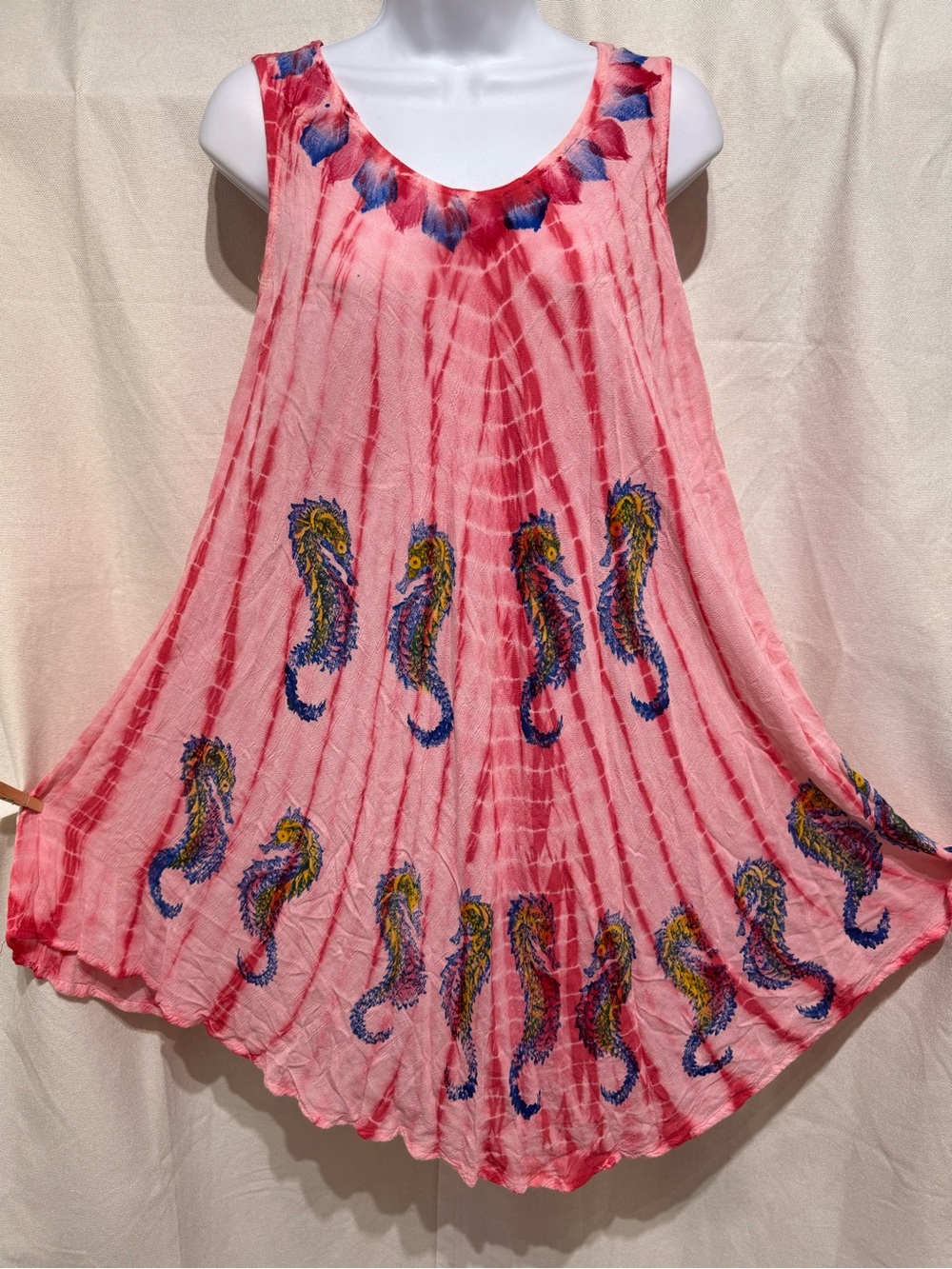 India Boutique Summer Dress Sleeveless Boho Chic Tie Dye Seahorse Swim Coverup